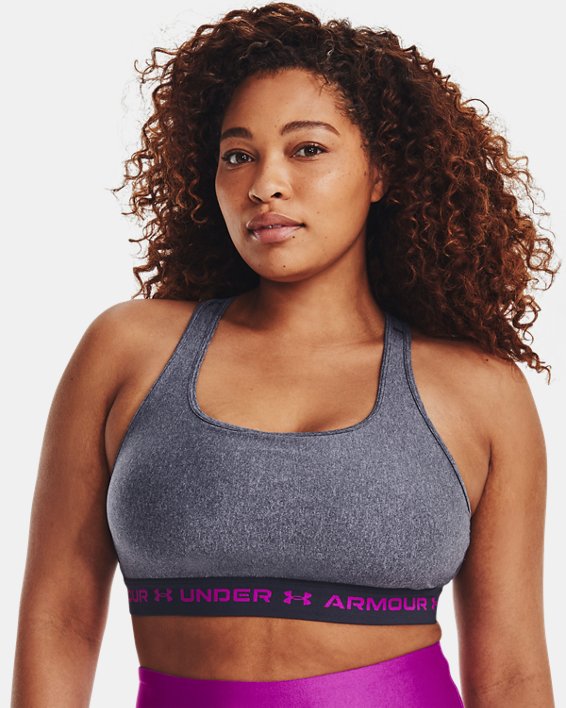 Women's Armour® Mid Crossback Heather Sports Bra, Gray, pdpMainDesktop image number 4